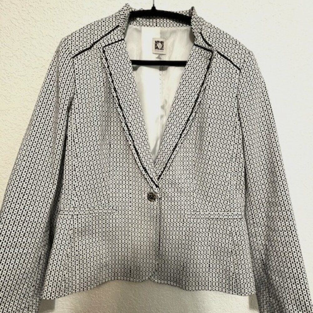 Anne Klein Black & White Patterned Blazer - Women Size M Polished